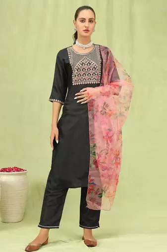 black silk blend festive kurta set