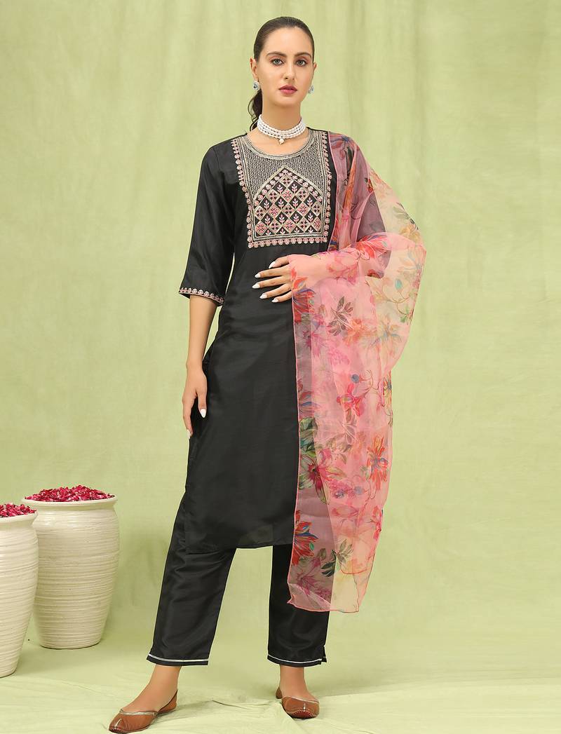 black silk blend festive kurta set