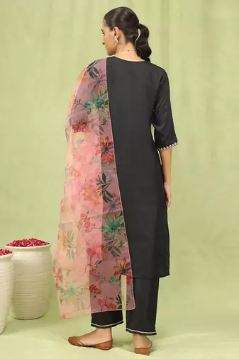 black silk blend festive kurta set