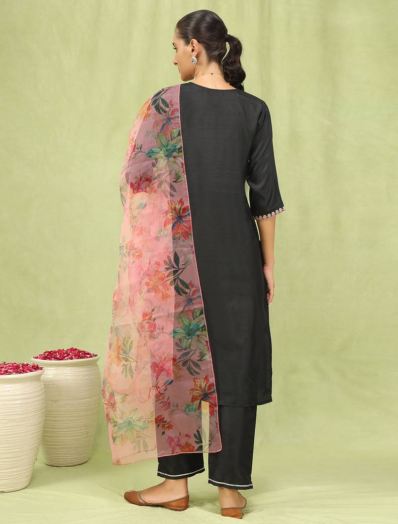 black silk blend festive kurta set