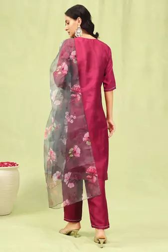 pink silk blend festive kurta set