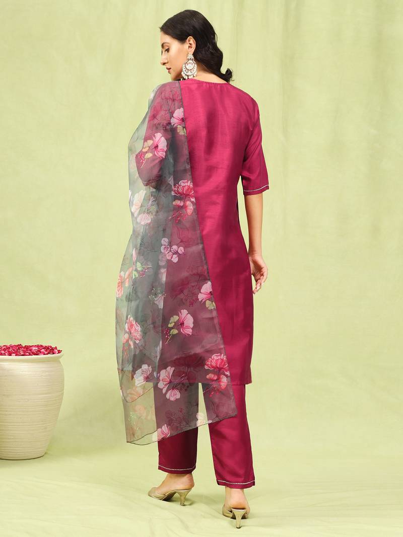 pink silk blend festive kurta set