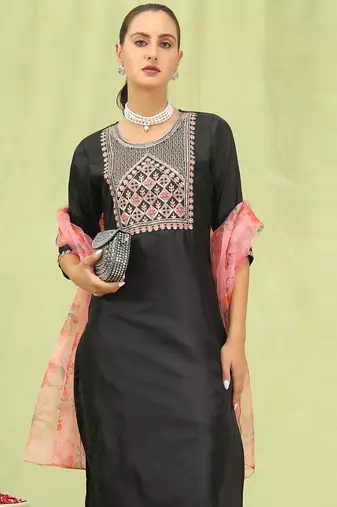 black silk blend festive kurta set