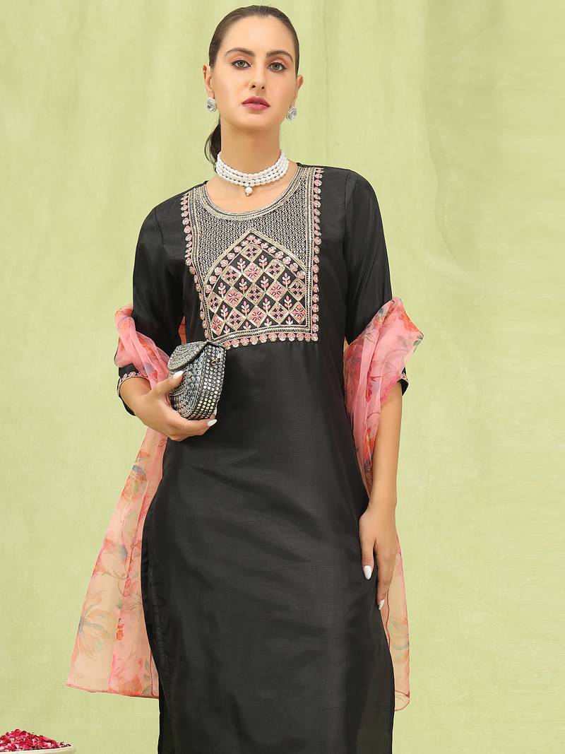 black silk blend festive kurta set