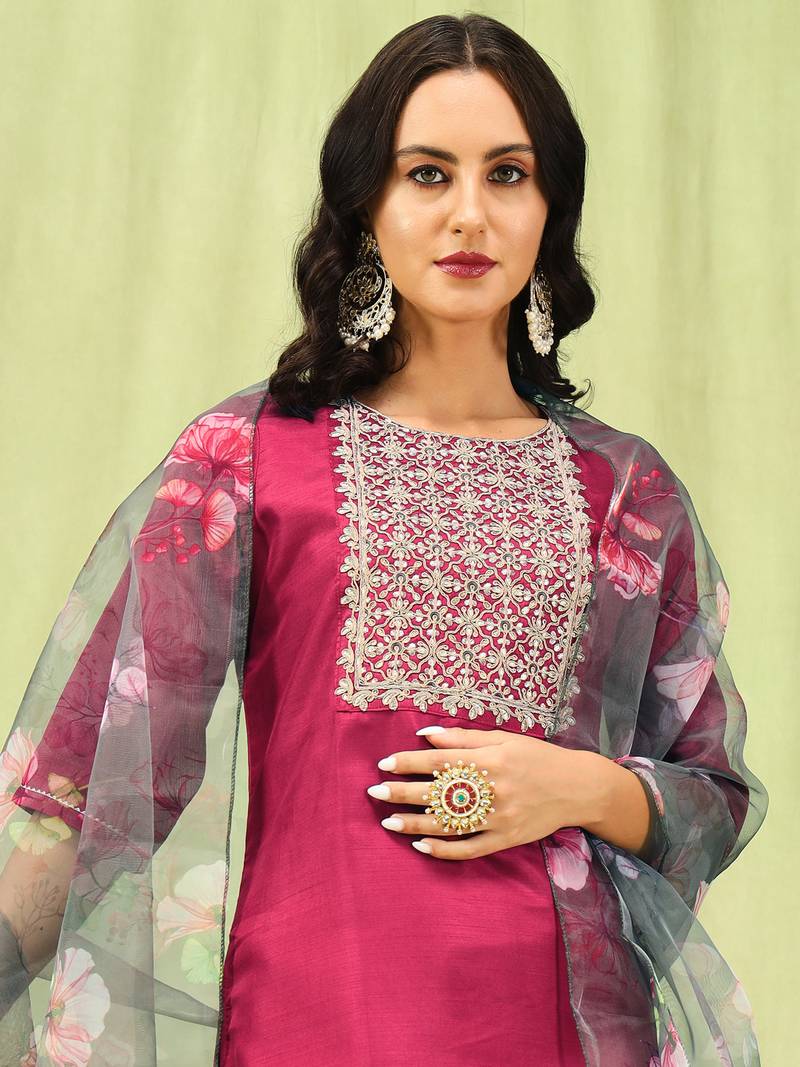 pink silk blend festive kurta set