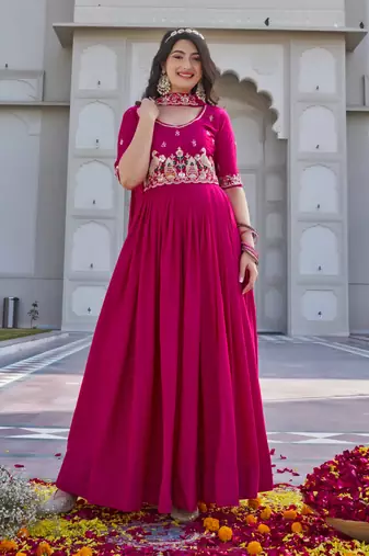 pink crepe festive wear anarkali