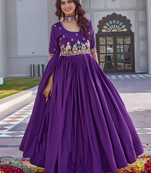 purple crepe festive wear anarkali