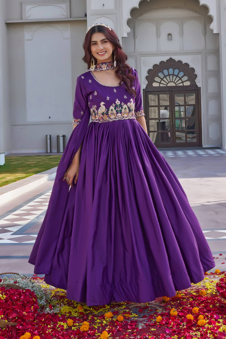 purple crepe festive wear anarkali