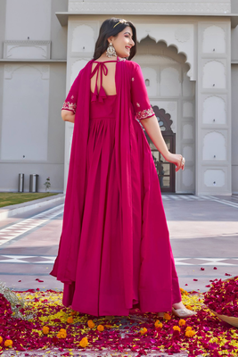pink crepe festive wear anarkali 2