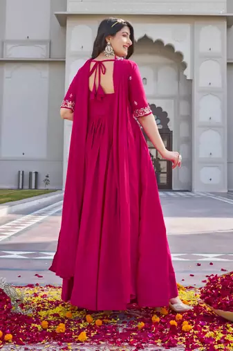 pink crepe festive wear anarkali