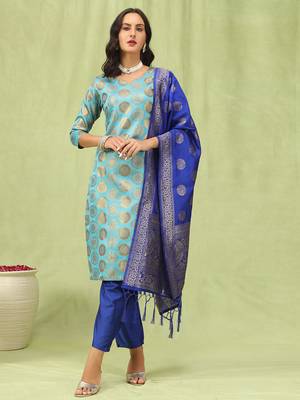 sky-blue cotton silk festive kurta set 1