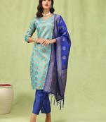 sky-blue cotton silk festive kurta set