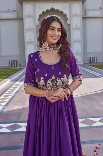purple crepe festive wear anarkali