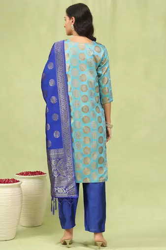 sky-blue cotton silk festive kurta set