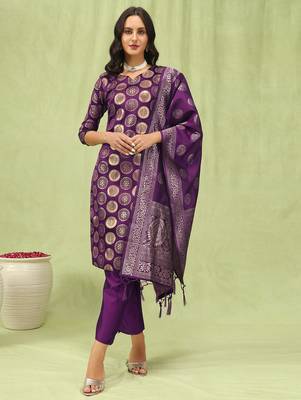 purple cotton silk festive kurta set 1