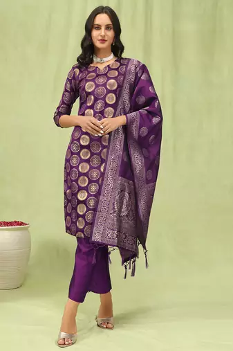 purple cotton silk festive kurta set