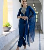 teal-blue silk blend festive kurta set