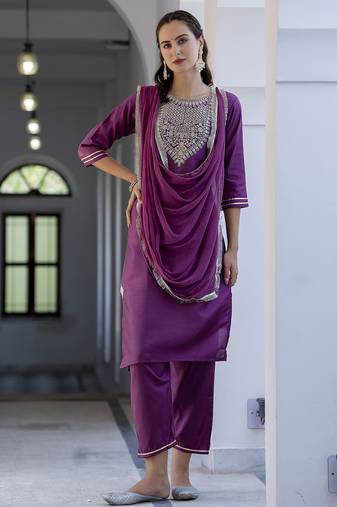 magenta silk blend festive kurta set