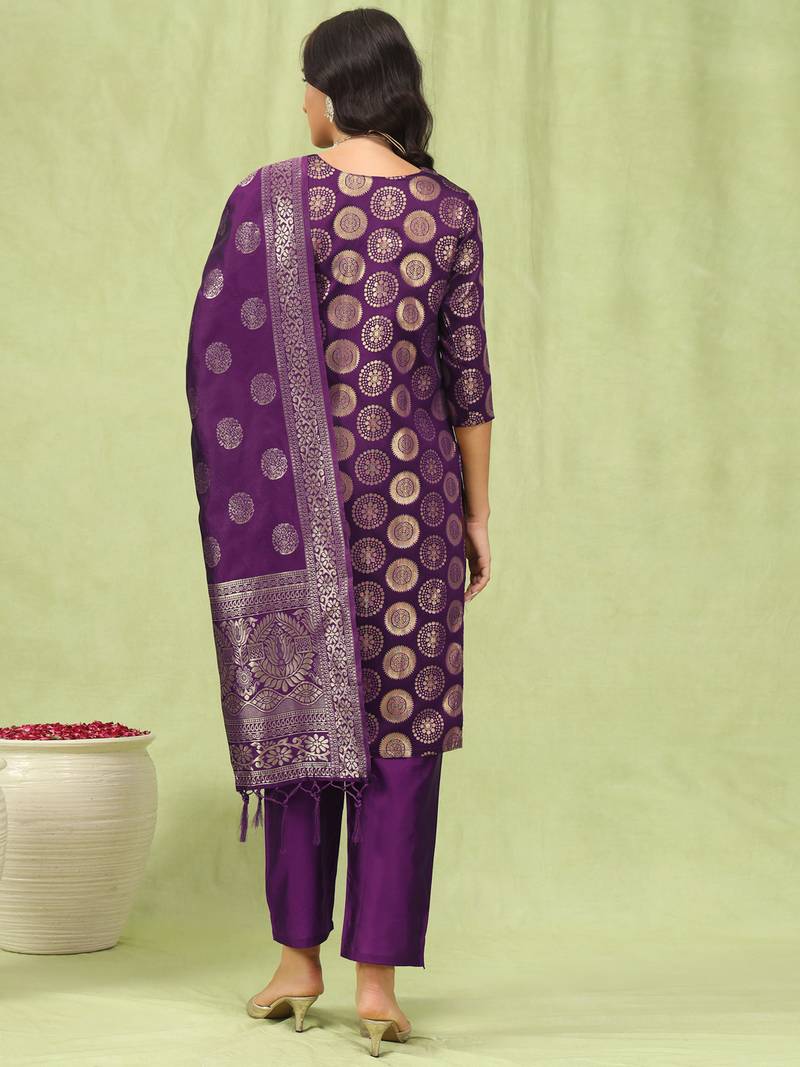 purple cotton silk festive kurta set
