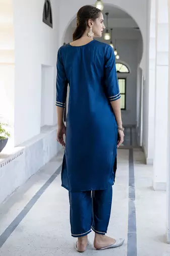 teal-blue silk blend festive kurta set