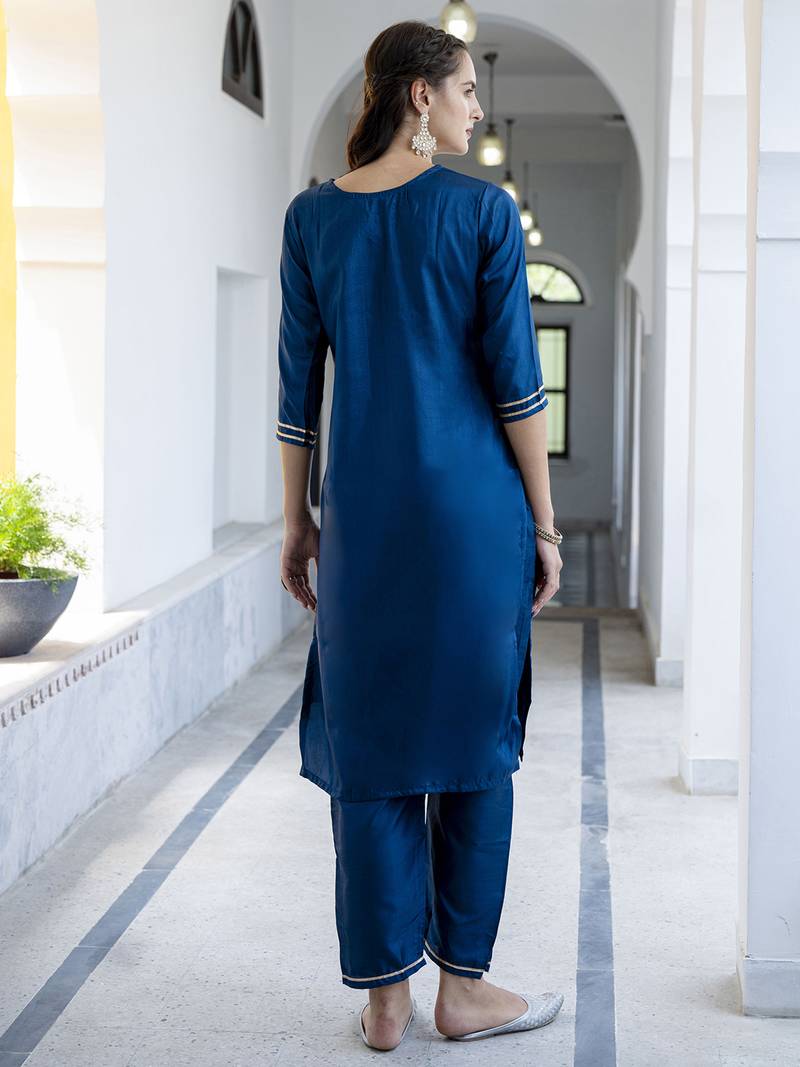 teal-blue silk blend festive kurta set