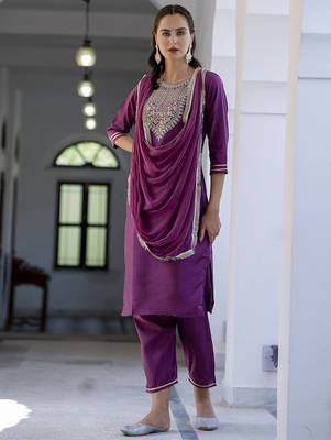 magenta silk blend festive kurta set 2