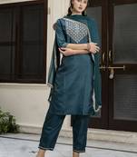 green silk blend festive kurta set