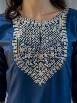 teal-blue silk blend festive kurta set 4