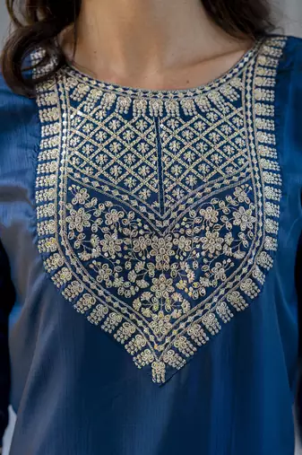teal-blue silk blend festive kurta set
