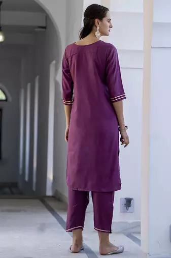 magenta silk blend festive kurta set