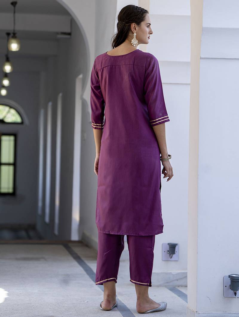 magenta silk blend festive kurta set