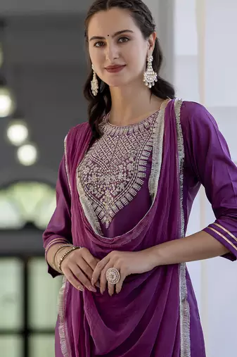 magenta silk blend festive kurta set