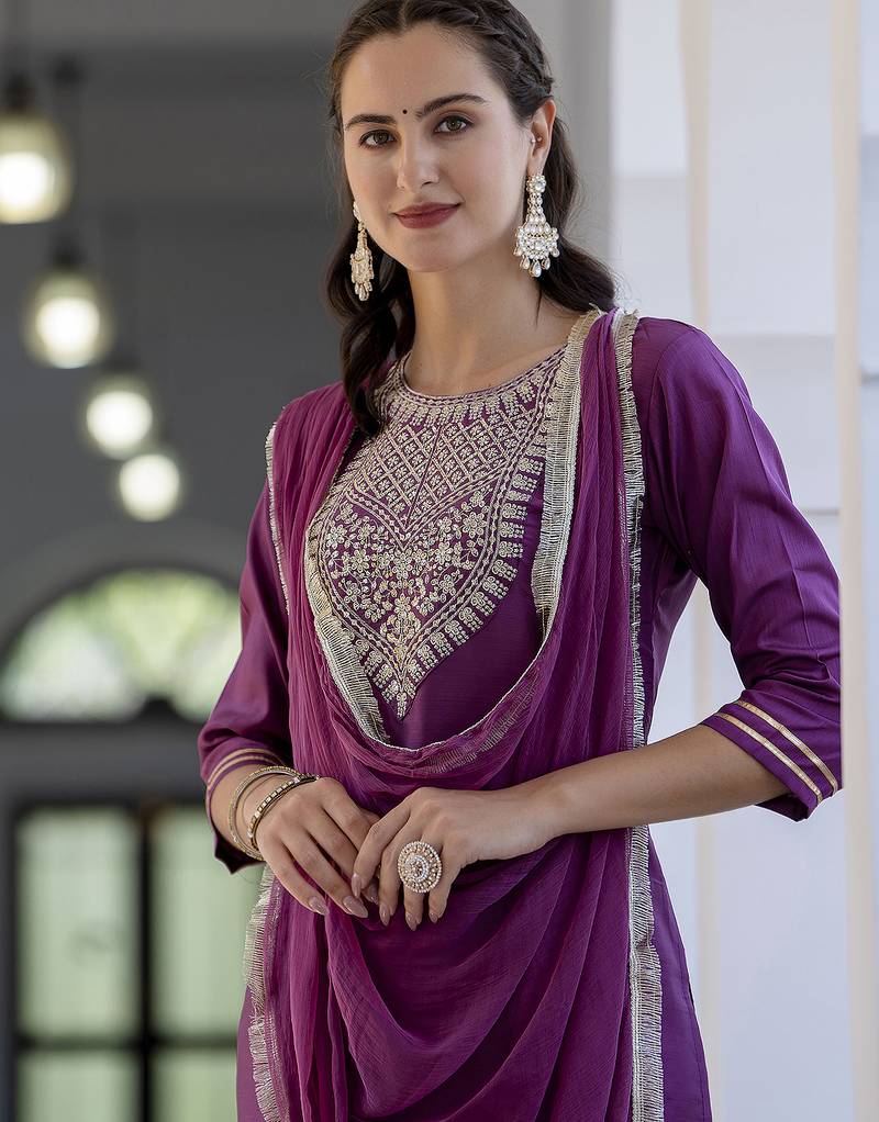 magenta silk blend festive kurta set