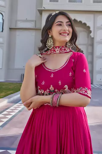 pink crepe festive wear anarkali