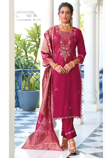 pink viscose silk festive kurta set