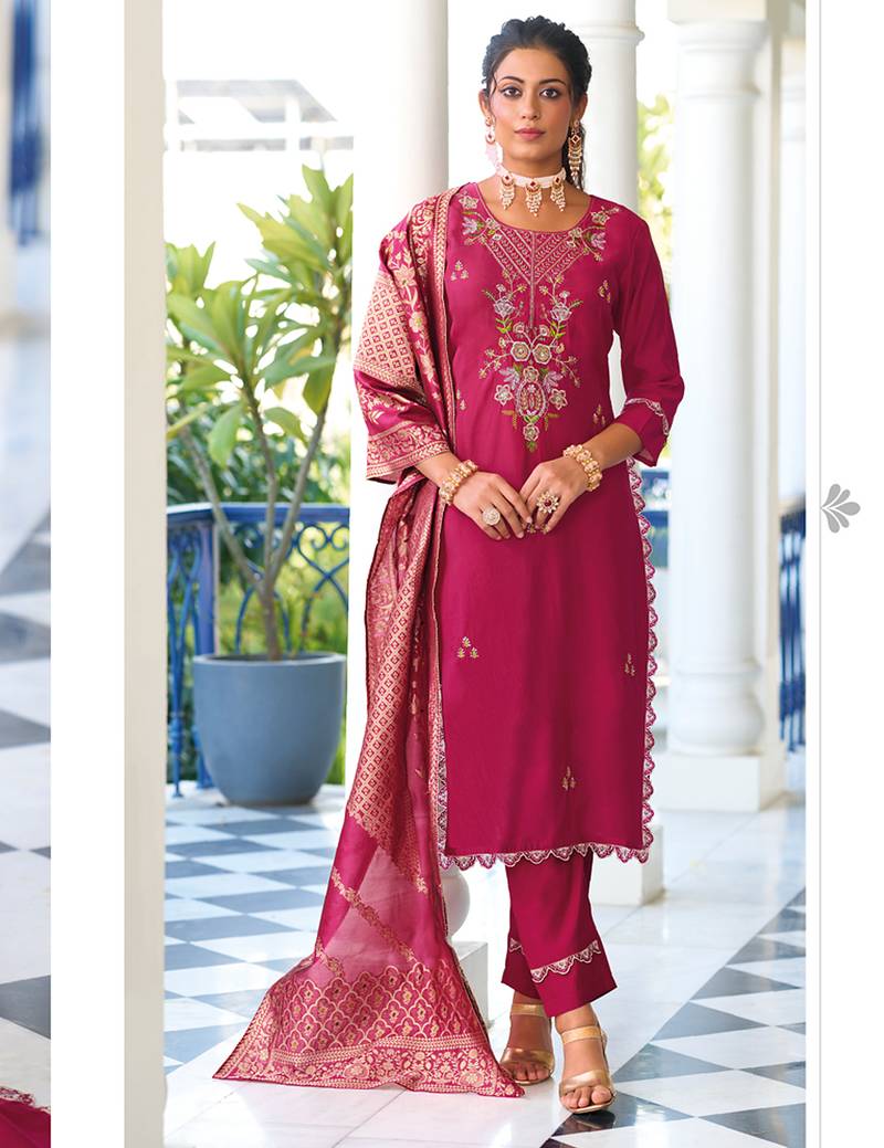 pink viscose silk festive kurta set