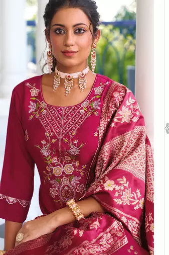 pink viscose silk festive kurta set