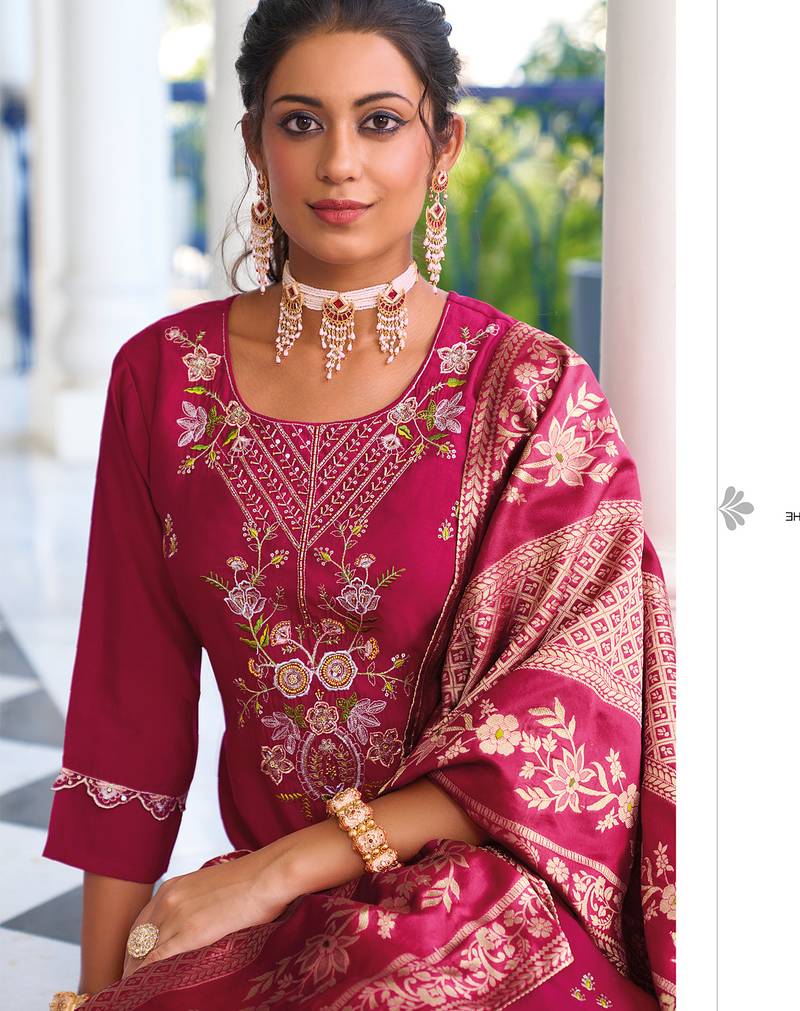 pink viscose silk festive kurta set
