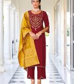 maroon viscose silk festive kurta set