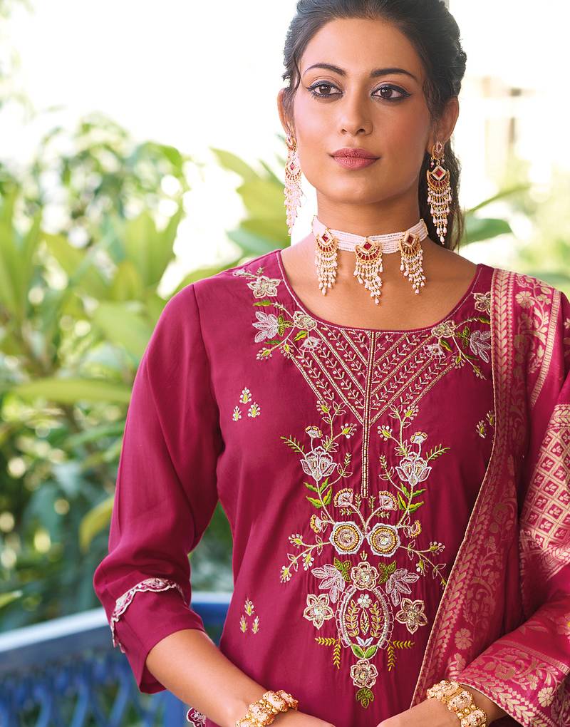 pink viscose silk festive kurta set