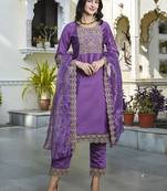 purple silk blend festive kurta set