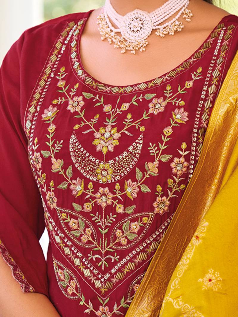 maroon viscose silk festive kurta set