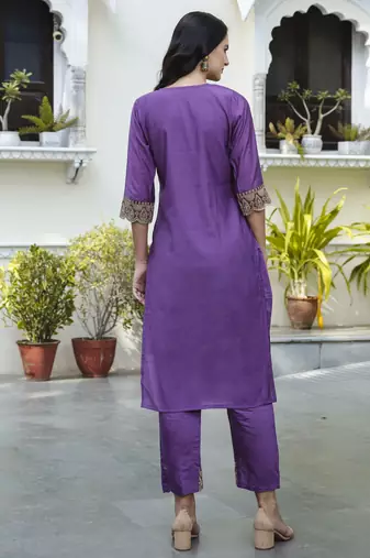 purple silk blend festive kurta set