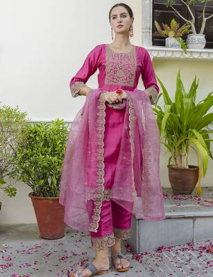 pink silk blend festive kurta set 1