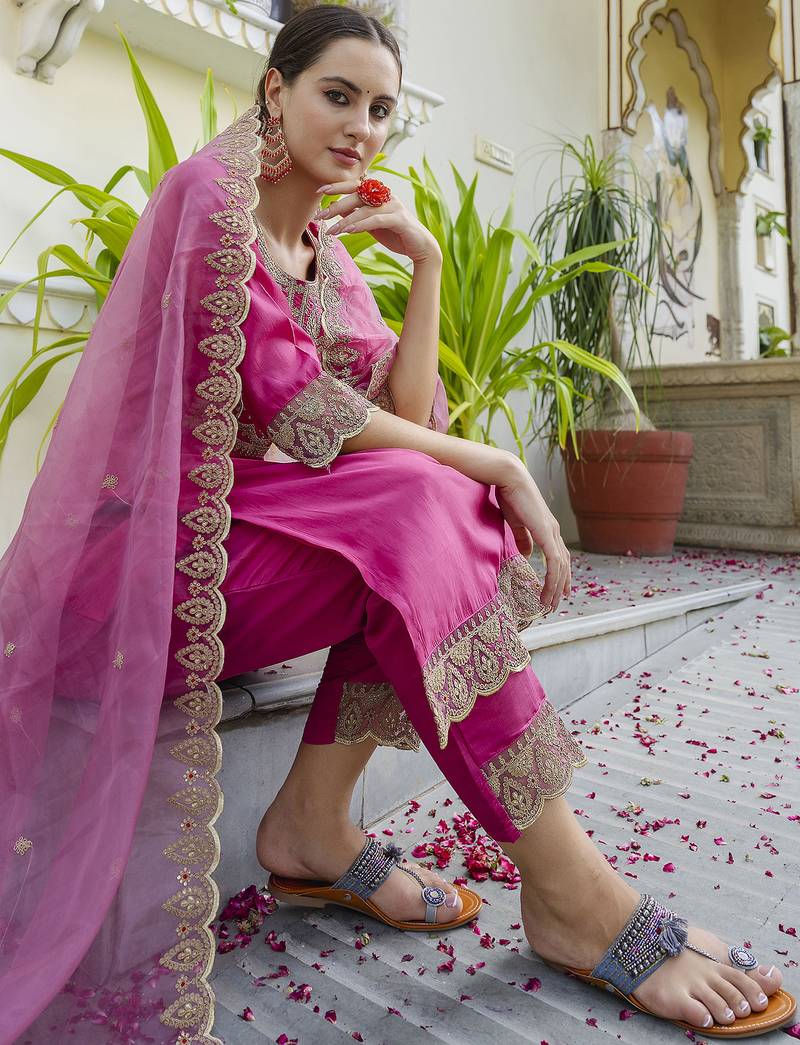 pink silk blend festive kurta set