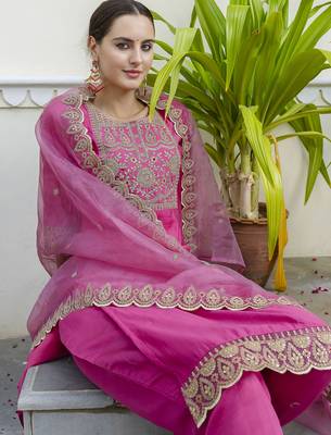 pink silk blend festive kurta set 4