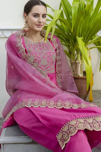 pink silk blend festive kurta set