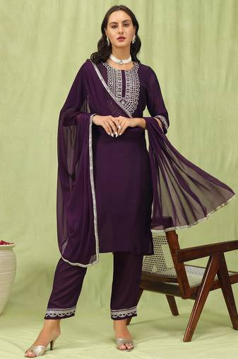 wine silk blend festive kurta set