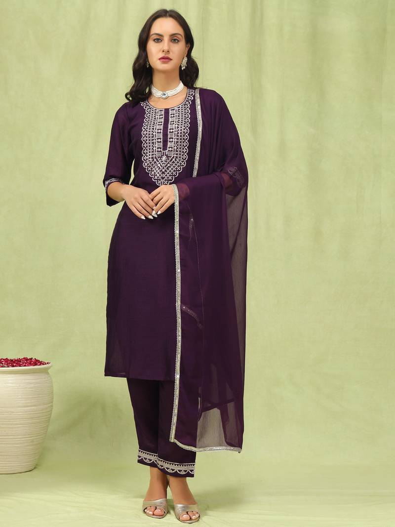 wine silk blend festive kurta set