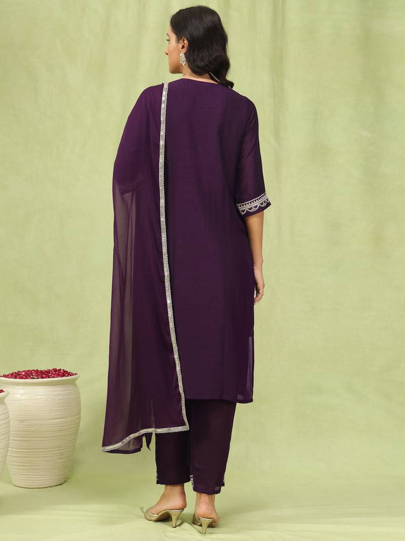 wine silk blend festive kurta set
